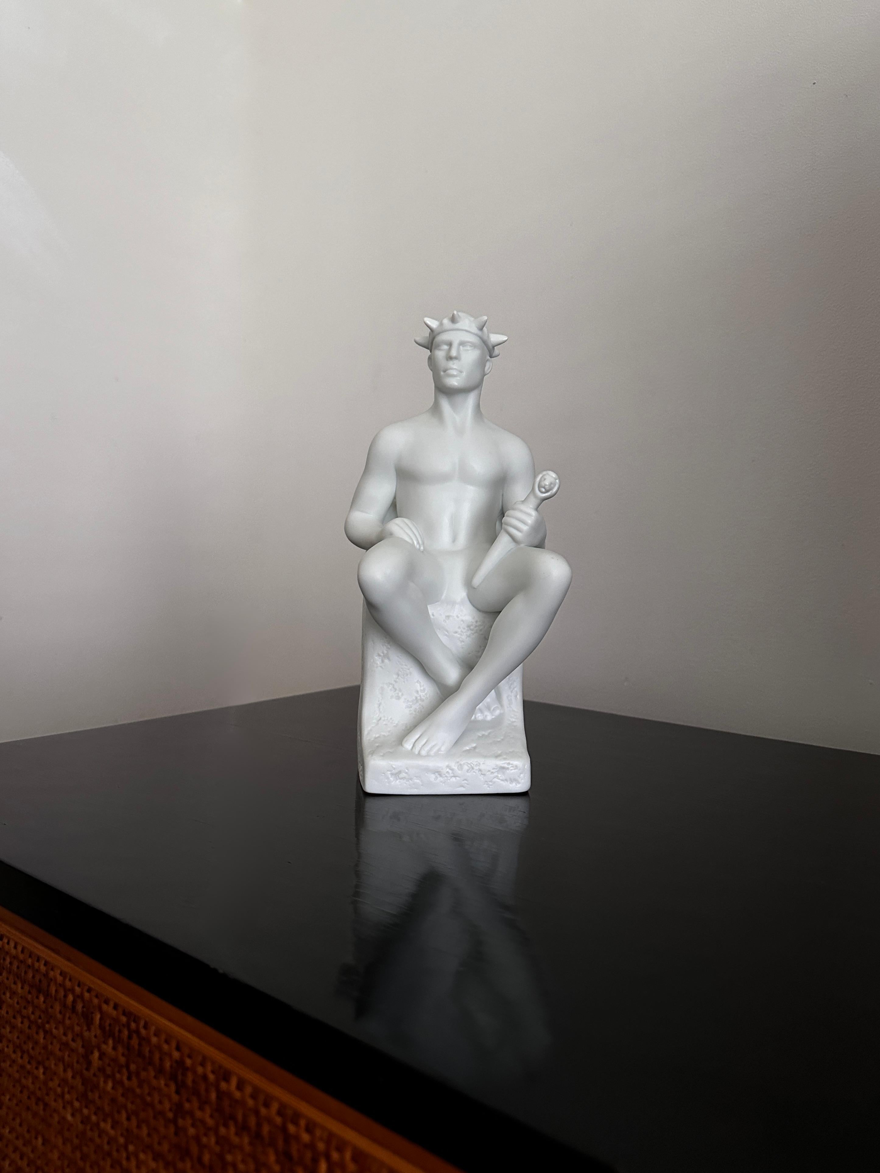 Late 20th Century Bisque Leo Statute By Pia Langelund For Royal Copenhagen For Sale