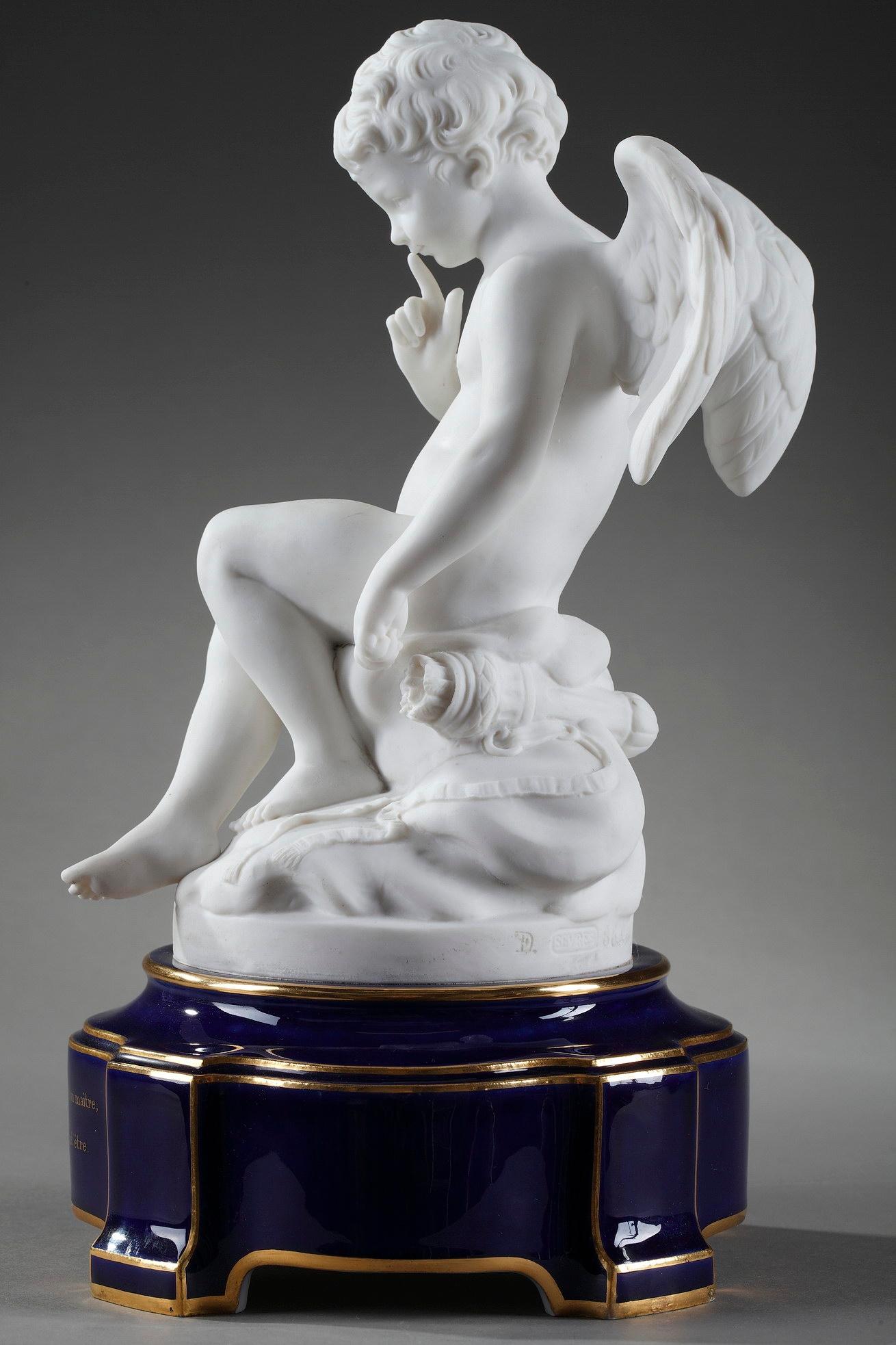 Porcelain Bisque, Menacing Cupid after Falconet by Sevres