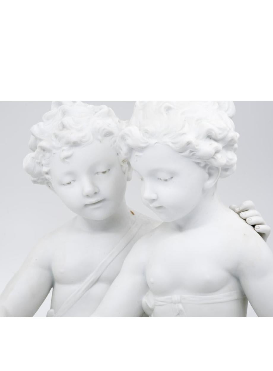 Bisque Porcelain a Stature of Boy and Girl Reading a Book, French, 19th Century For Sale 1