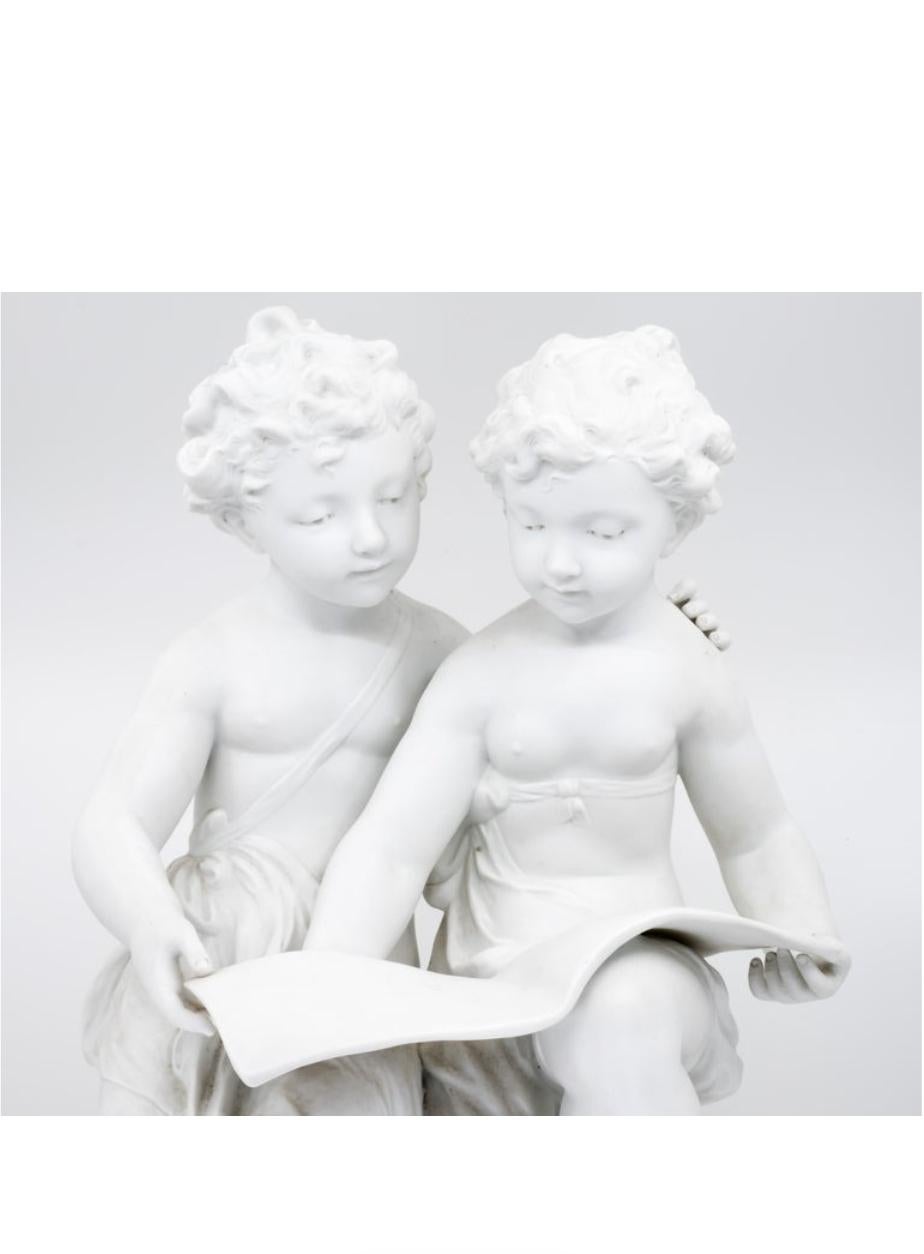 Bisque Porcelain a Stature of Boy and Girl Reading a Book, French, 19th Century For Sale 2