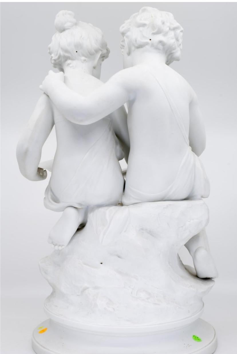 Bisque Porcelain a Stature of Boy and Girl Reading a Book, French, 19th Century For Sale 3