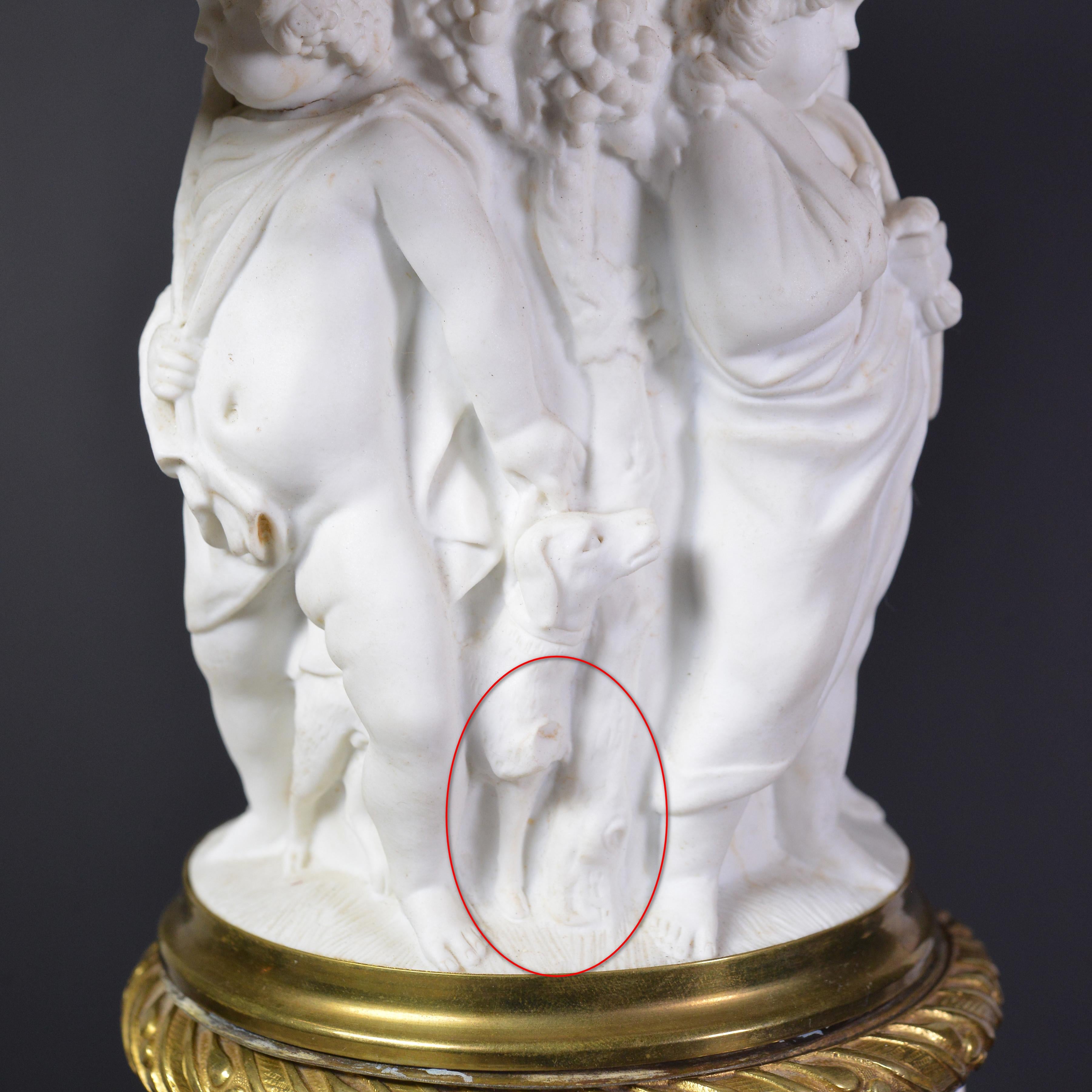 Vase en porcelaine biscuit et bronze doré 19ème siècle Allégorie Putti des 4 saisons en vente 4