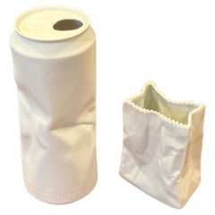Bisque Porcelain Can & Paper Bag Vases by Rosenthal Studio-Line "Do Not Litter"