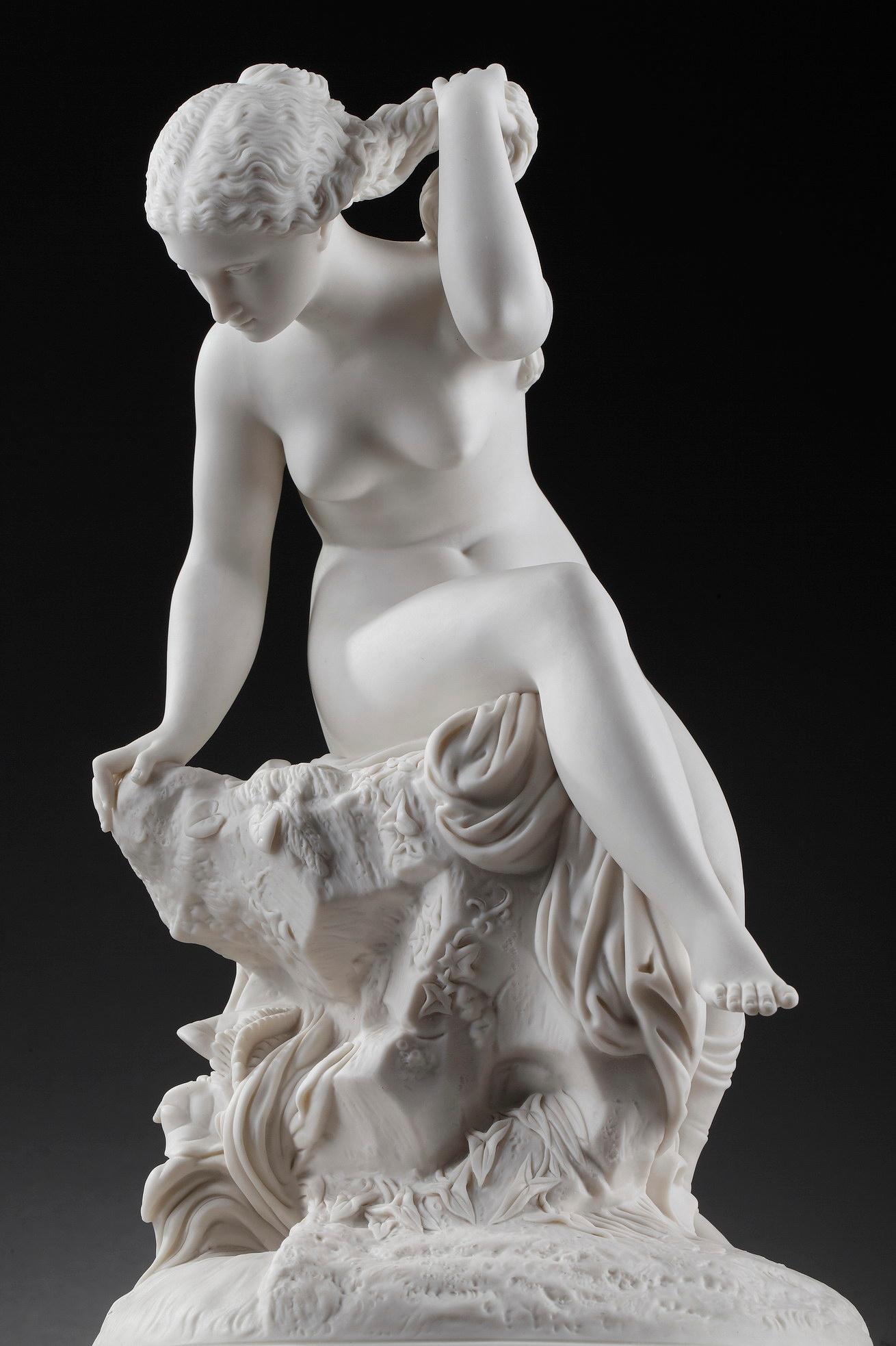 Bisque Porcelain Figurine: Seated Bather, in Sevres Taste 13