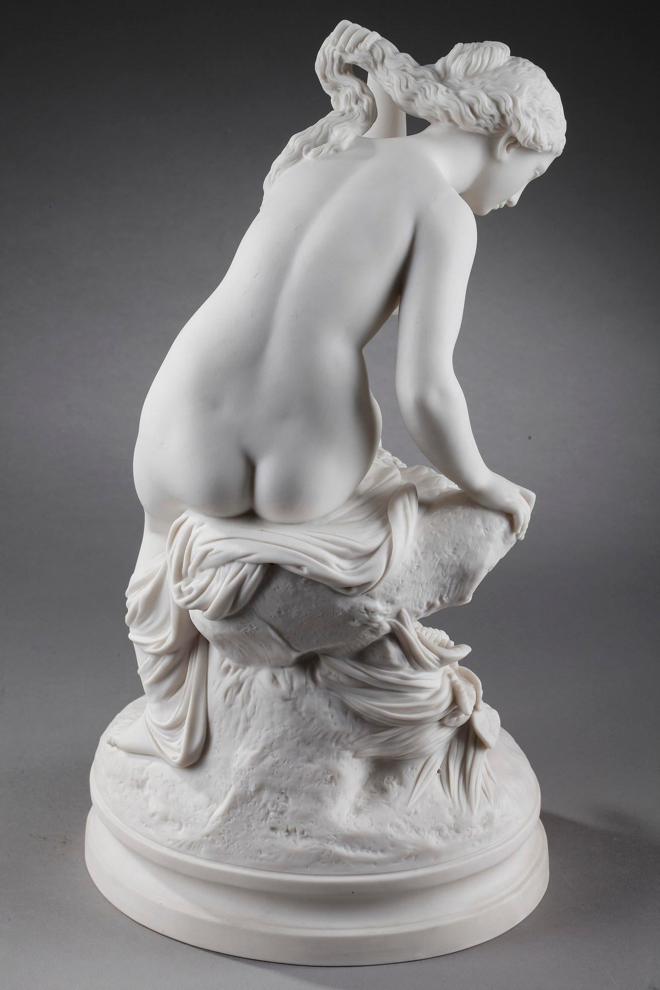 French Bisque Porcelain Figurine: Seated Bather, in Sevres Taste