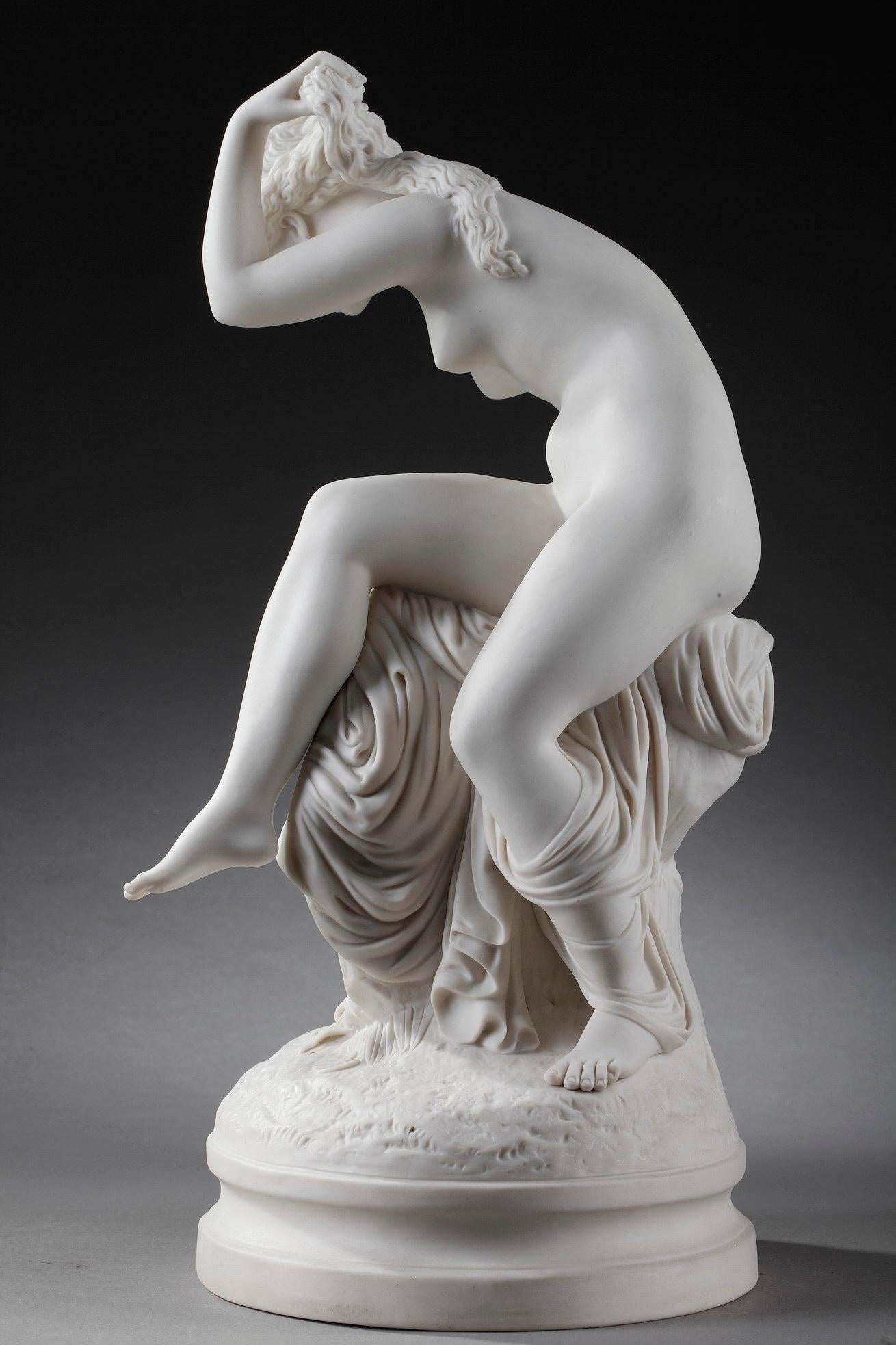 Bisque Porcelain Figurine: Seated Bather, in Sevres Taste In Good Condition In Paris, FR