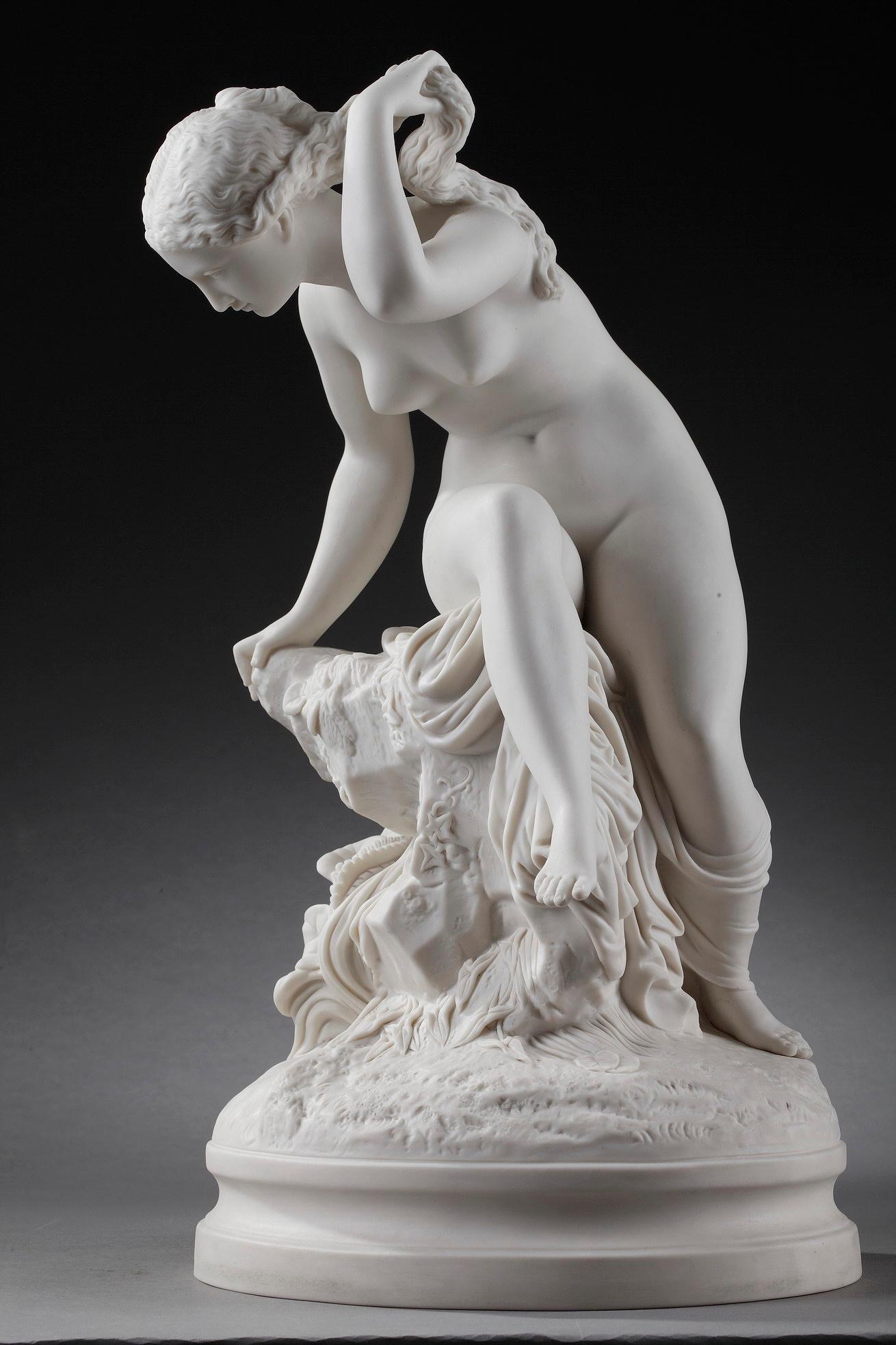 19th Century Bisque Porcelain Figurine: Seated Bather, in Sevres Taste