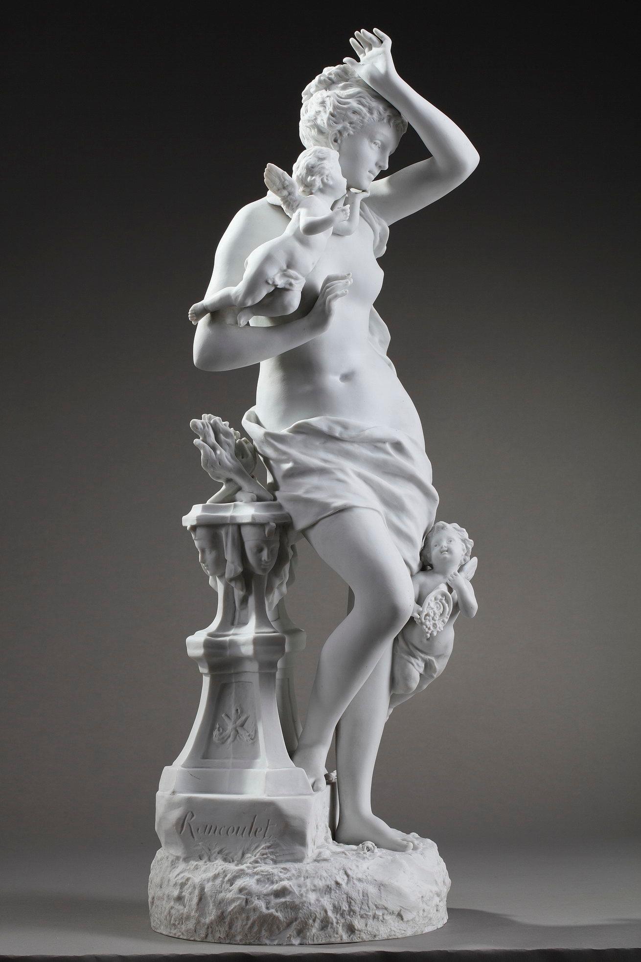 19th Century Bisque Porcelain Figurine: Venus with Cupids by Ernest Rancoulet