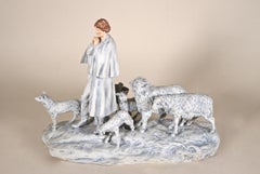 Bisque Porcelain Sculpture by Royal Dux "Shepherd With Herd", CZ circa 1916