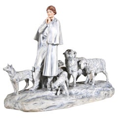 Bisque Porcelain Sculpture by Royal Dux "Shepherd With Herd", CZ circa 1916