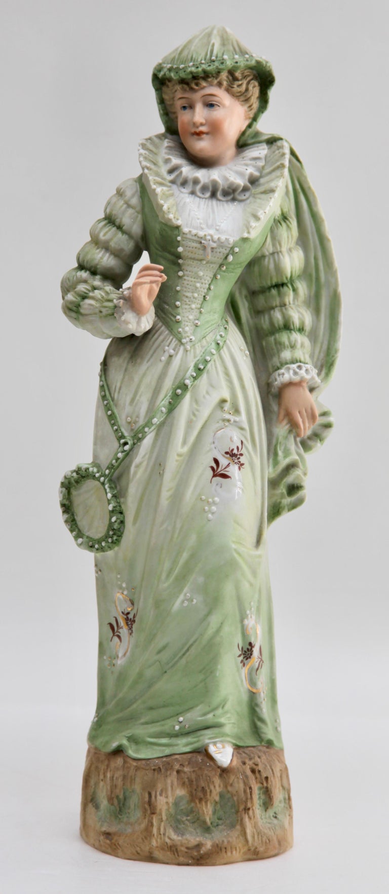 Bisque Porcelain Victorian Lady and Gent Figurine, Germany For Sale at