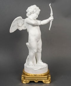 Bisque Sculpture of Love with a Bow, Gilt Bronze Mounting, Louis XVI Style.