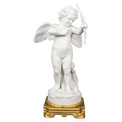 Bisque Sculpture of Love with a Bow, Gilt Bronze Mounting, Louis XVI Style.