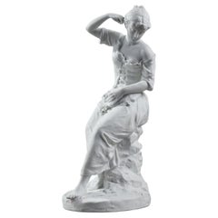 Bisque Statuette "Seated Peasant Woman Holding Flowers", 19th Century