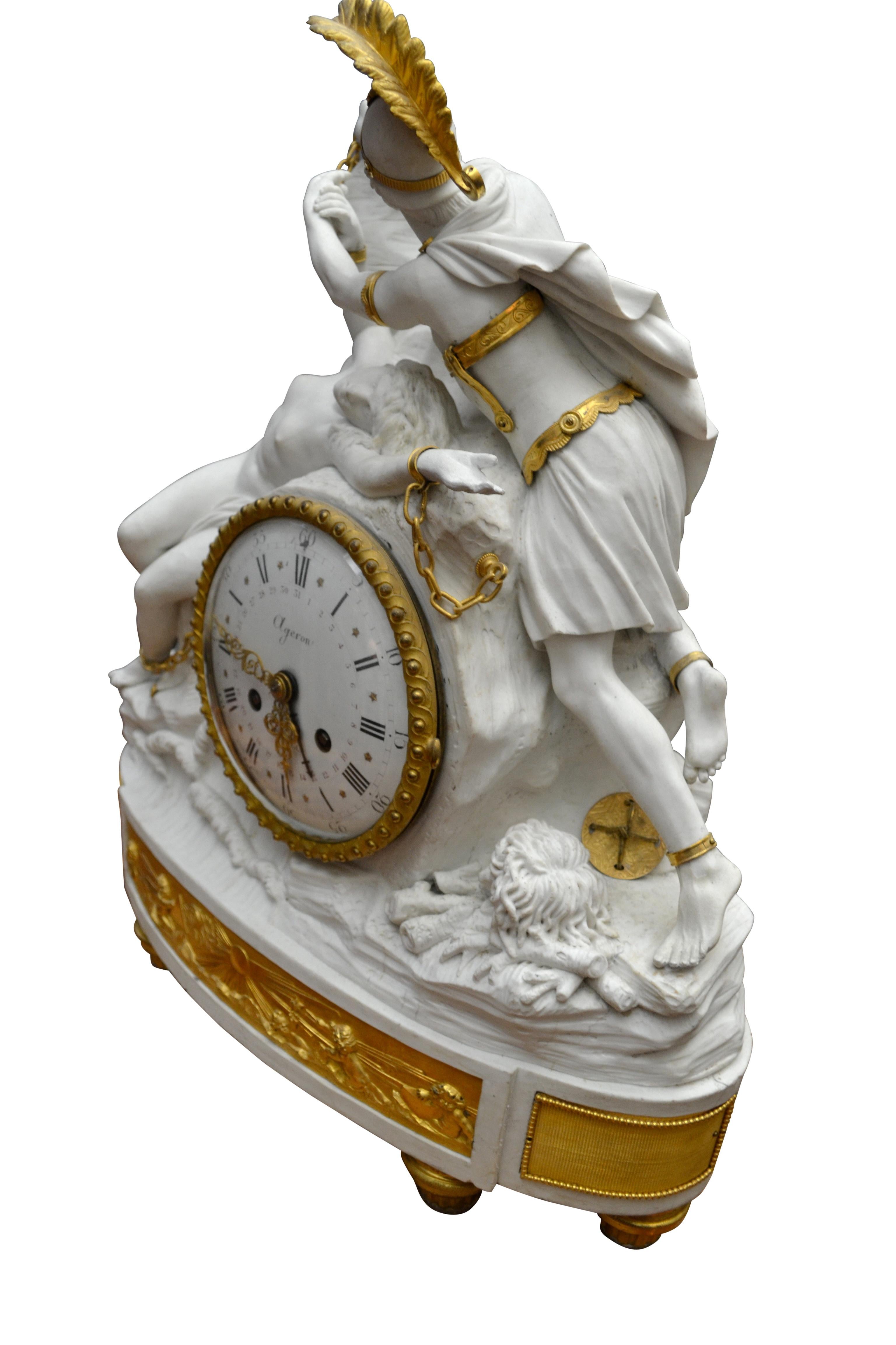 Figurale Uhr aus Biskuitporzellan und vergoldeter Bronze mit Perseus-Freien Andromeda (Vergoldet) im Angebot