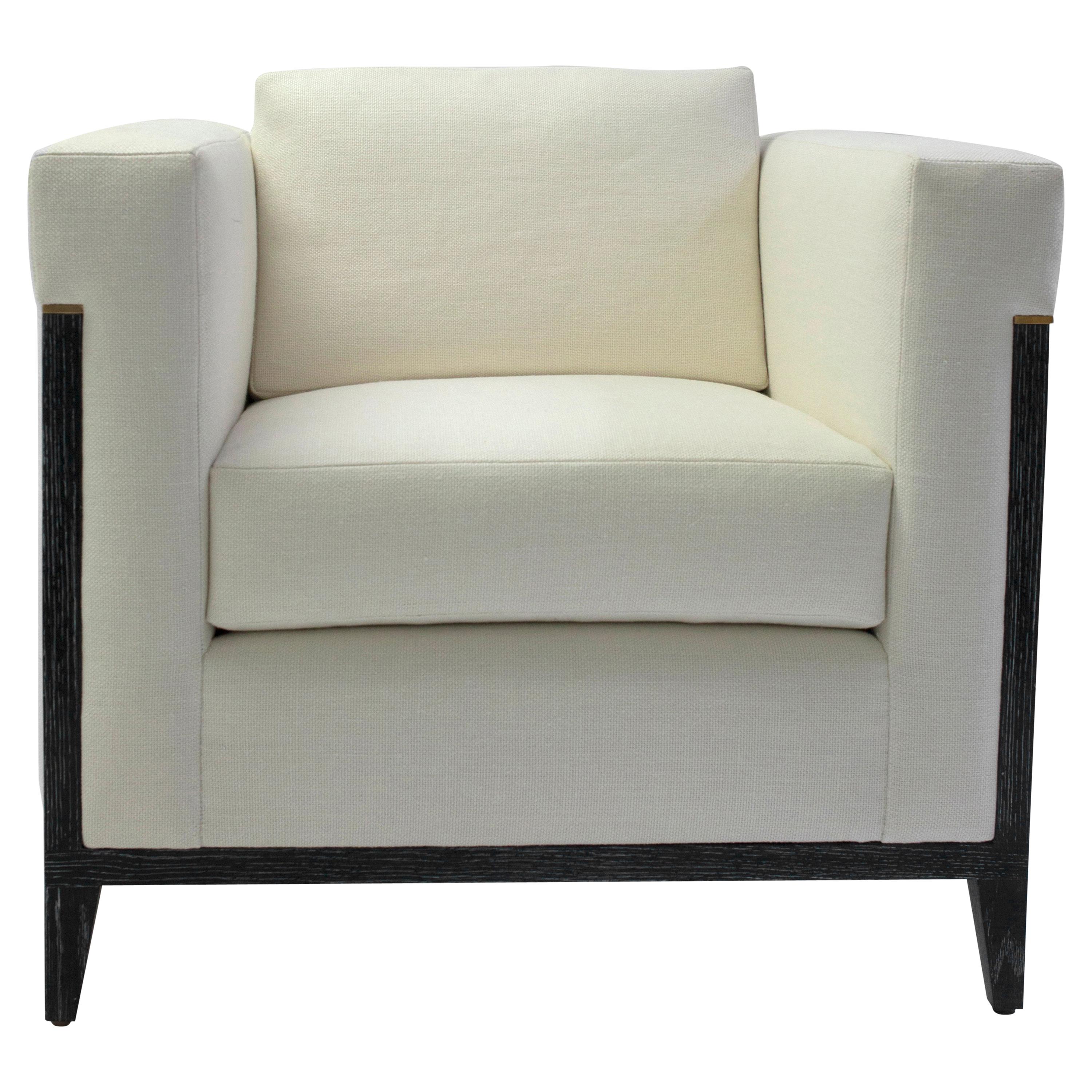 Bisquit Tufted Square Arm Club Chair with Wood Frame and Button Detailing