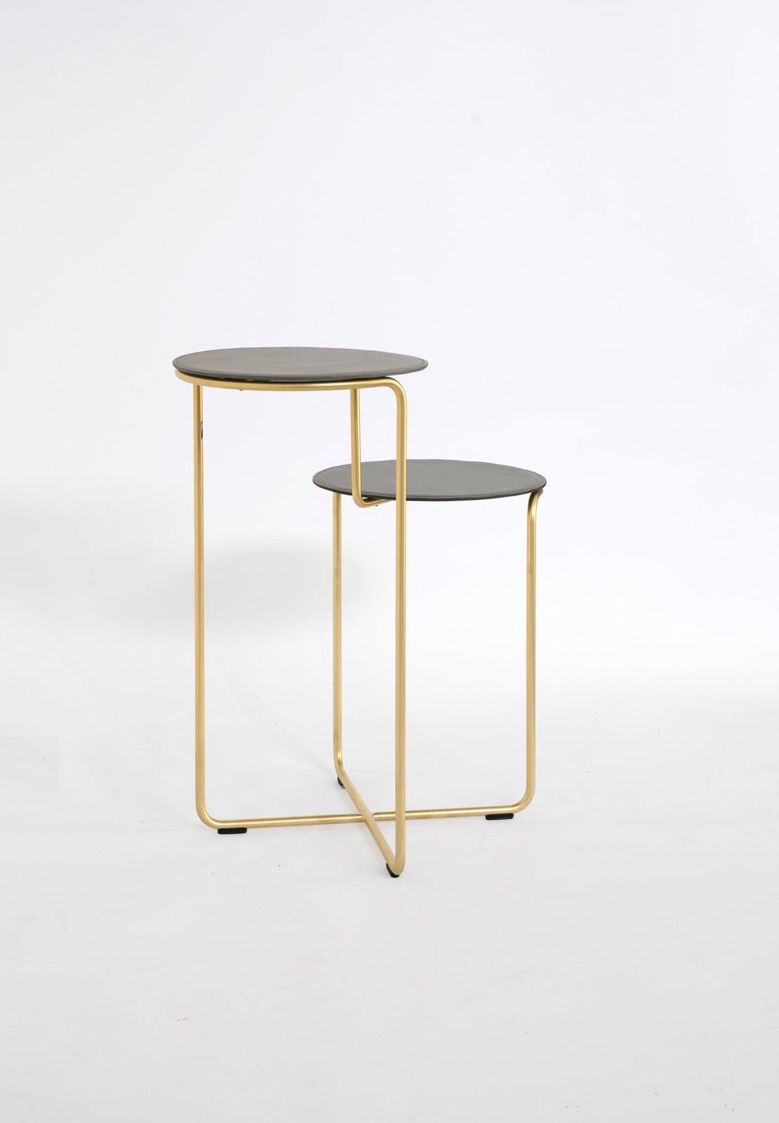 Modern Bistable Leather Gold Contemporary Side Table Made in Italy by Enrico Girotti