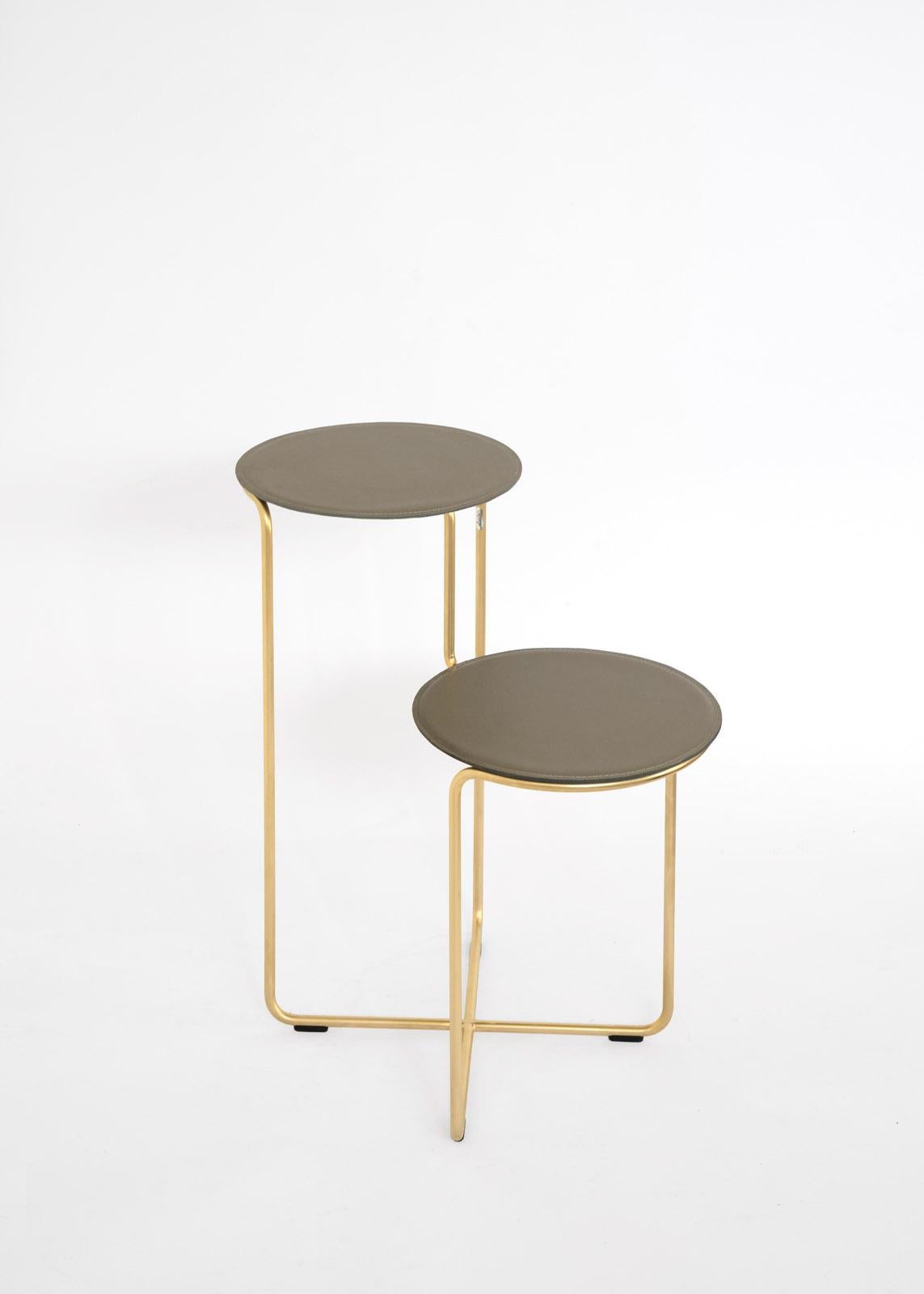 Italian Bistable Leather Gold Contemporary Side Table Made in Italy by Enrico Girotti