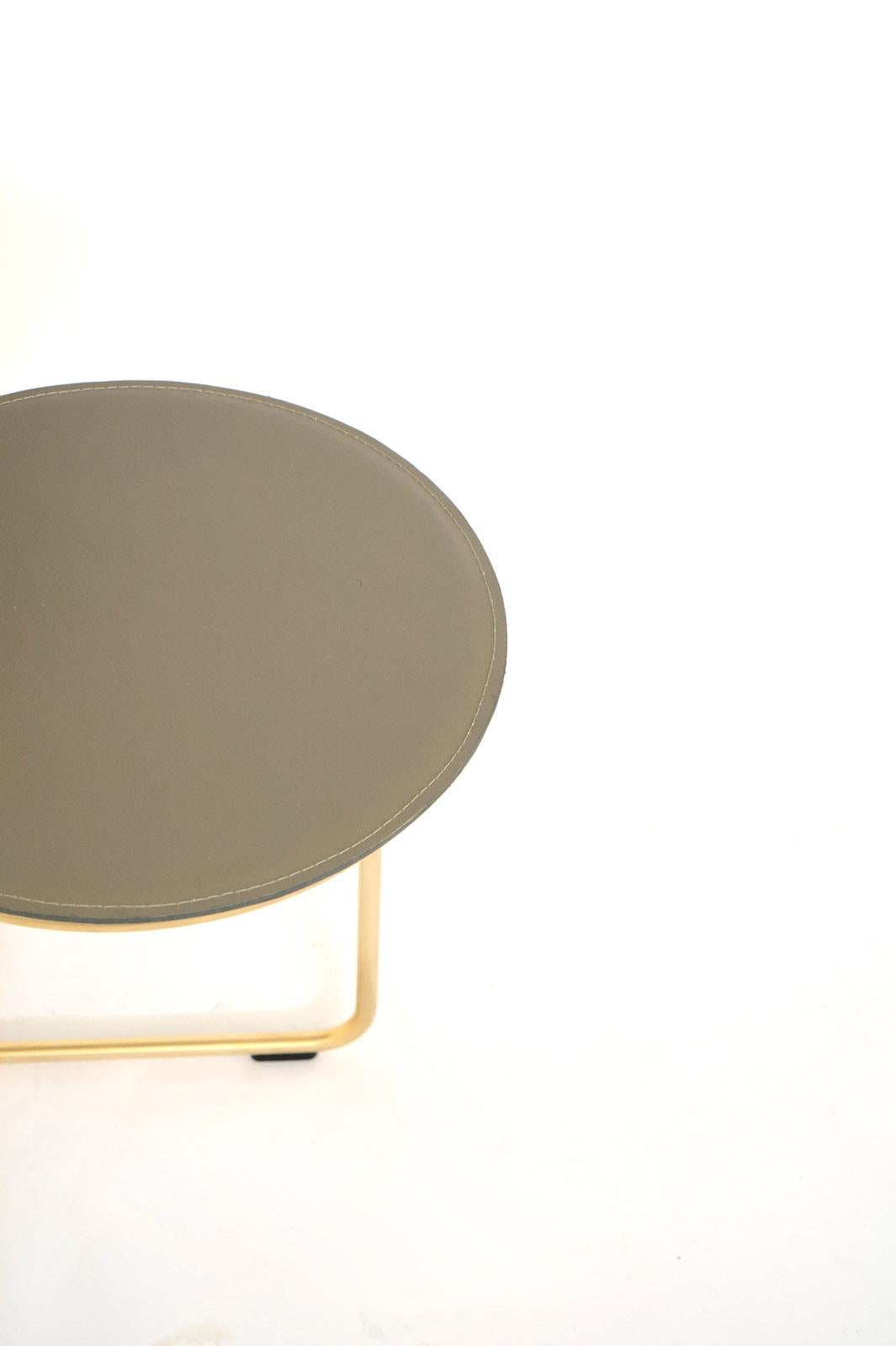 Galvanized Bistable Leather Gold Contemporary Side Table Made in Italy by Enrico Girotti