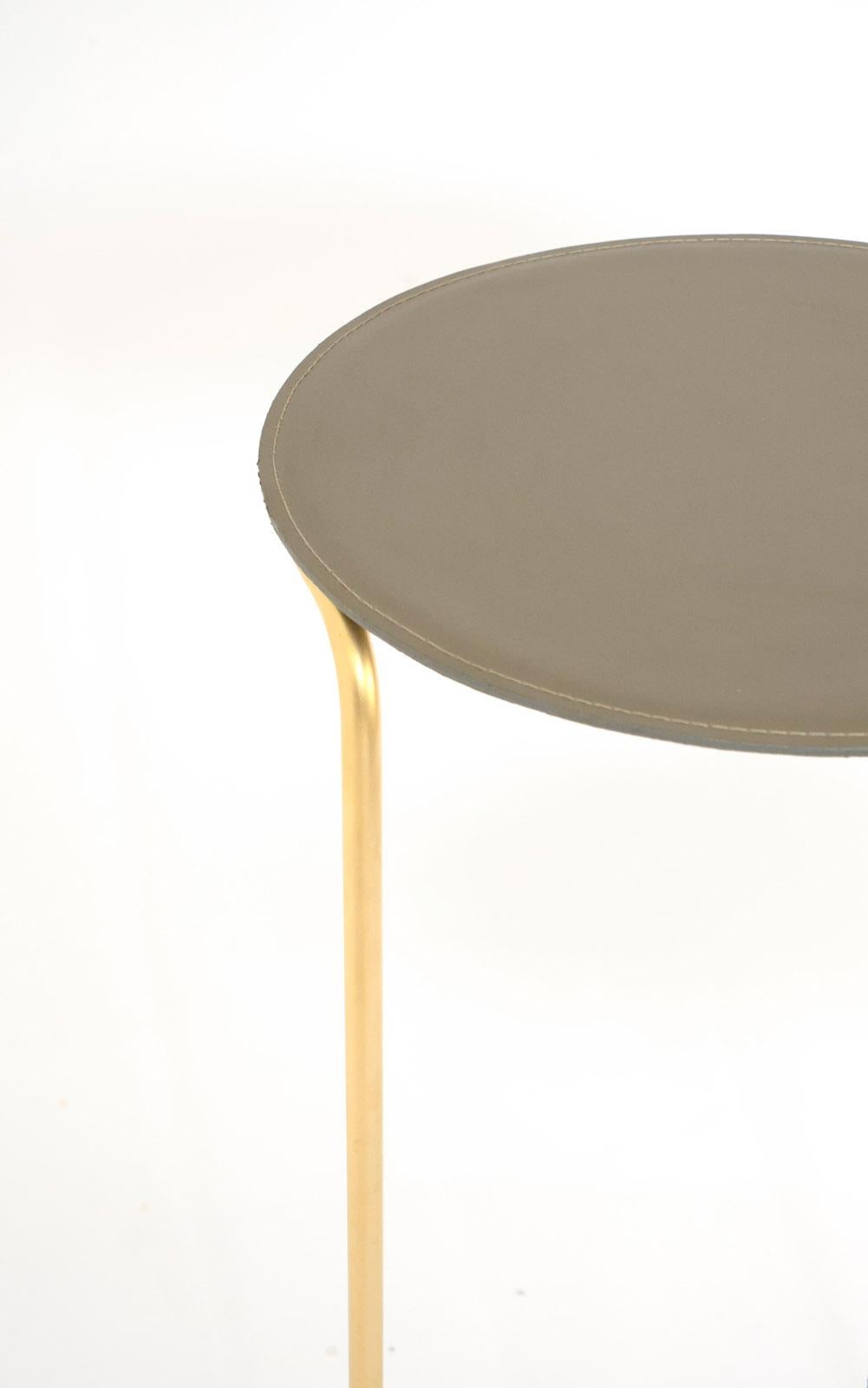 Bistable Leather Gold Contemporary Side Table Made in Italy by Enrico Girotti In New Condition In Verona, IT