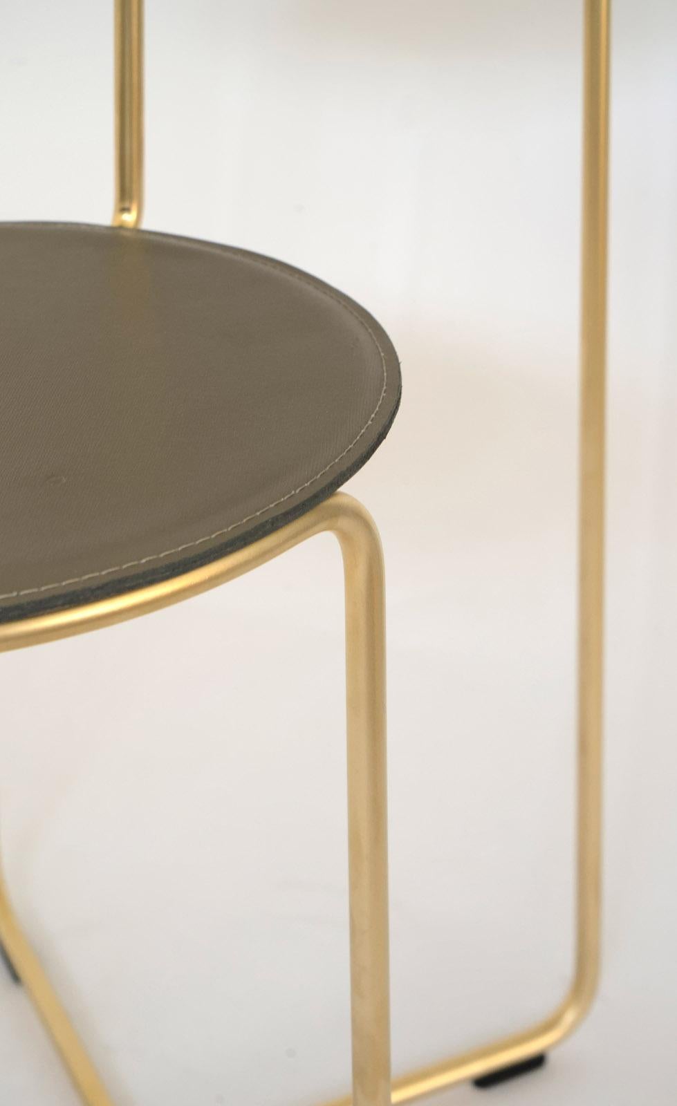 Steel Bistable Leather Gold Contemporary Side Table Made in Italy by Enrico Girotti