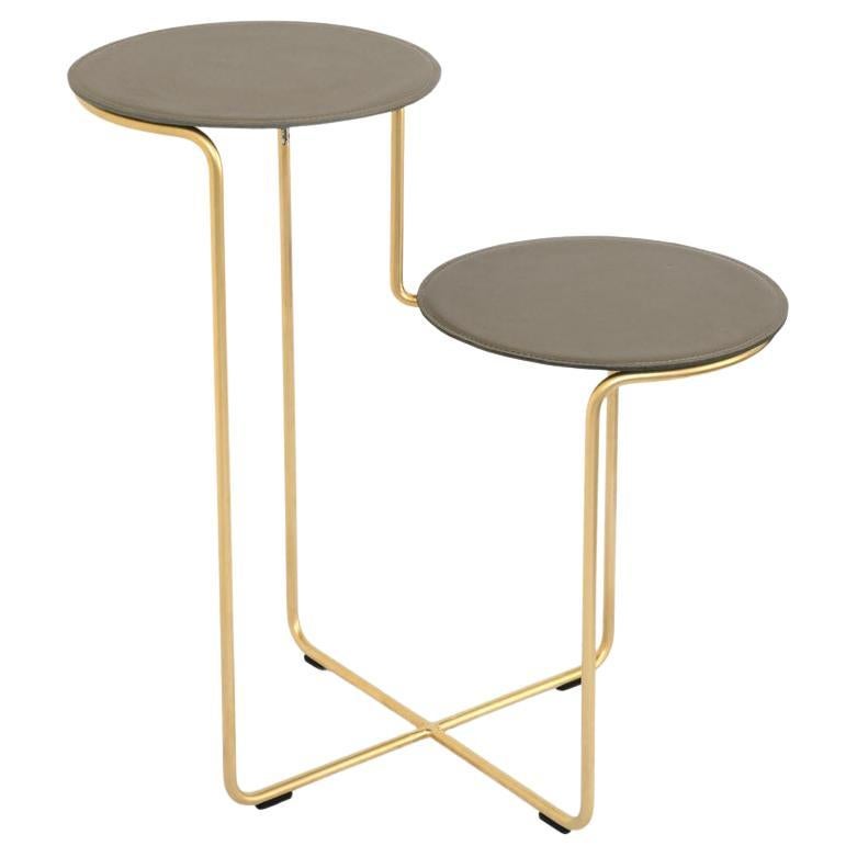 Bistable Leather Gold Contemporary Side Table Made in Italy by Enrico Girotti
