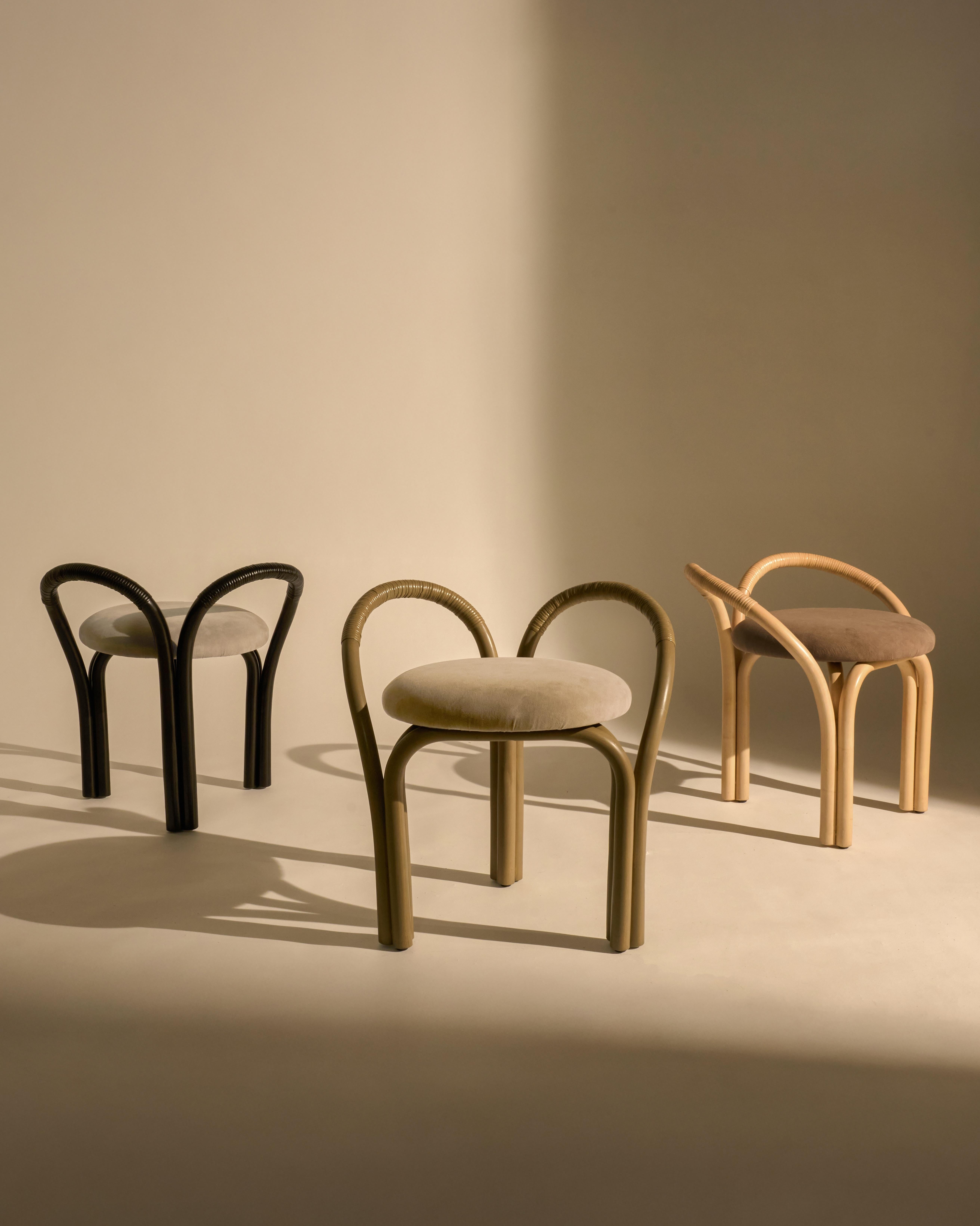 'Bistra' Stool in Black Painted Rattan by AMDL Circle for GUBI For Sale 1