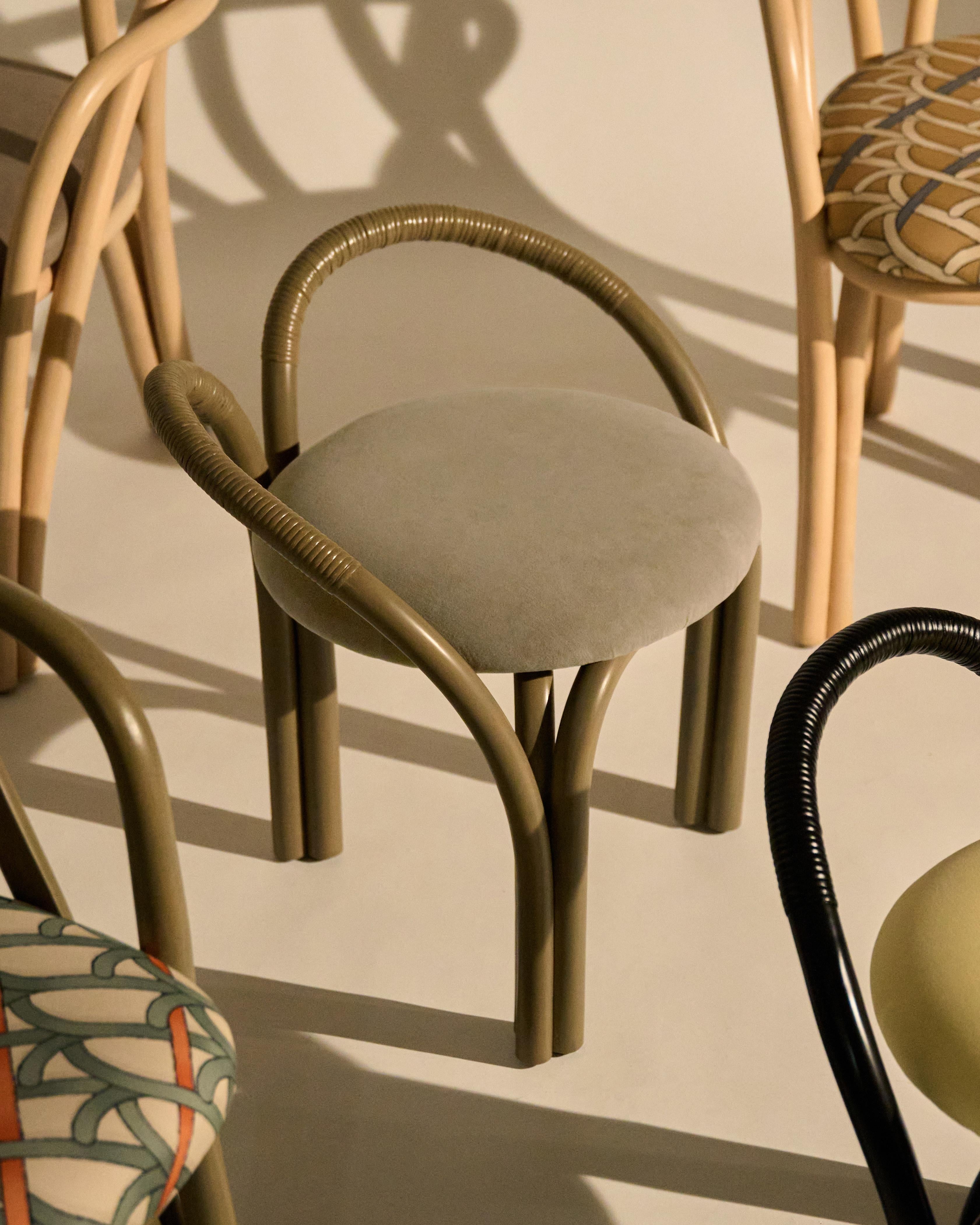 Organic Modern 'Bistra' Stool in Olive Stained Rattan by AMDL Circle for GUBI For Sale
