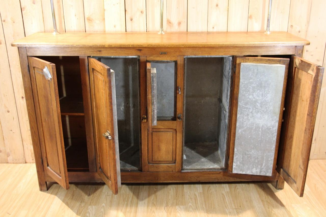 Barra de bar, encimera de zinc de principios del siglo XX con su cristalero Art Nouveau en venta