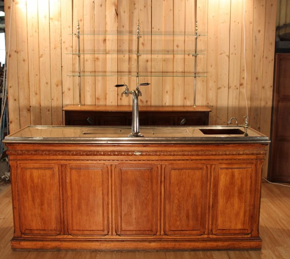 Barra de bar, encimera de zinc de principios del siglo XX con su cristalero en Bastante bueno estado para la venta en Charmes, FR