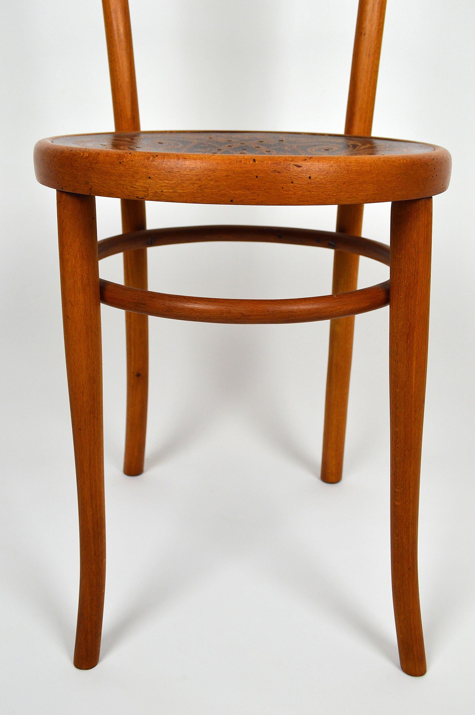 Wood Bistro Chair by J&J Kohn with Decorated Seat, circa 1900 For Sale