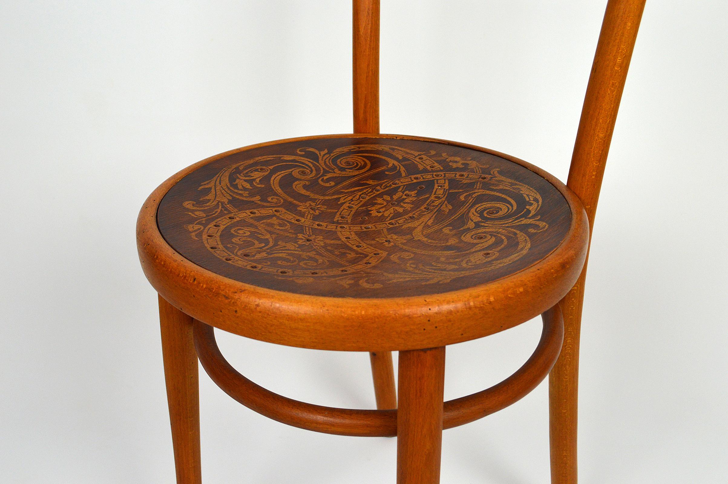 Bistro Chair by J&J Kohn with Decorated Seat, circa 1900 For Sale 1