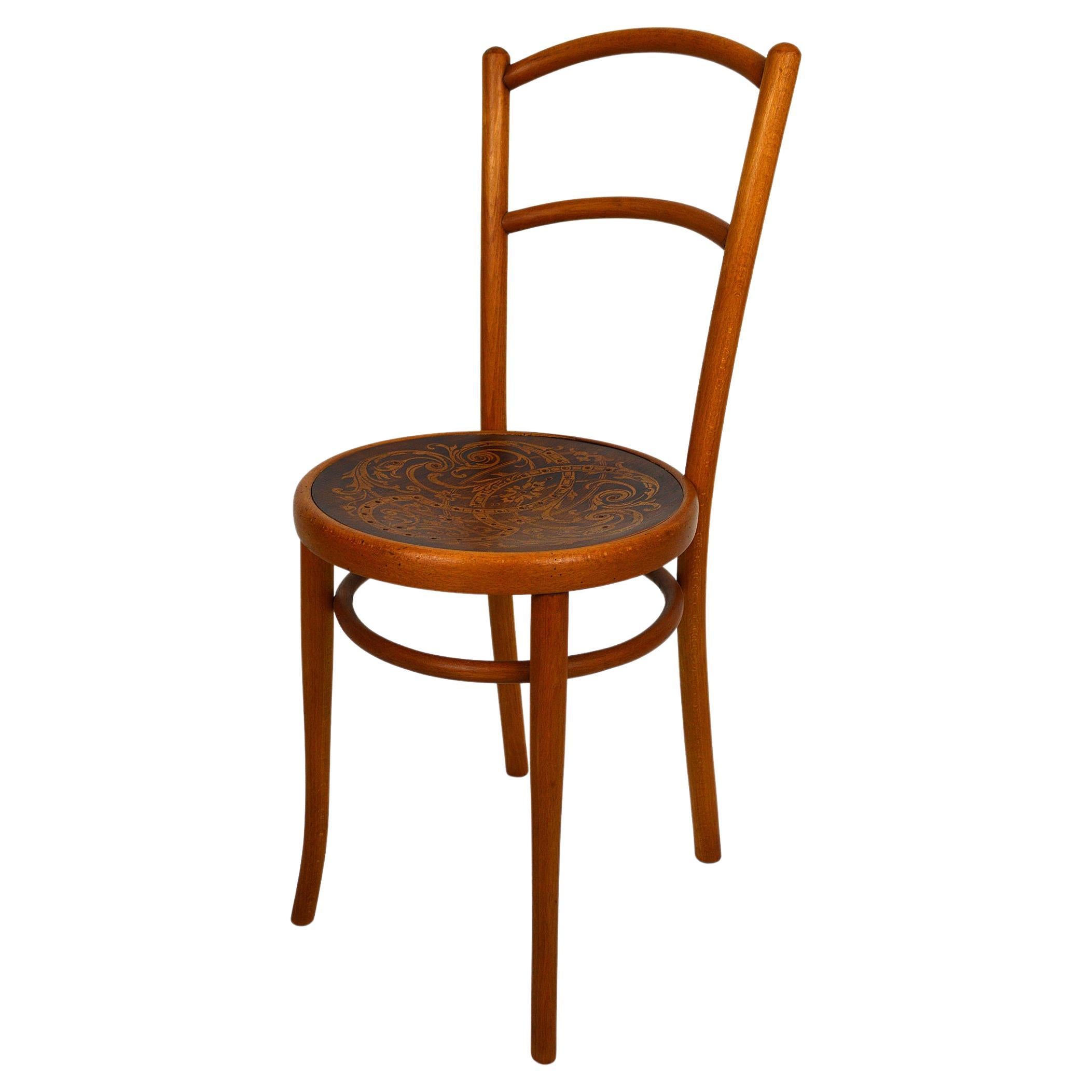 Bistro Chair by J&J Kohn with Decorated Seat, circa 1900 For Sale