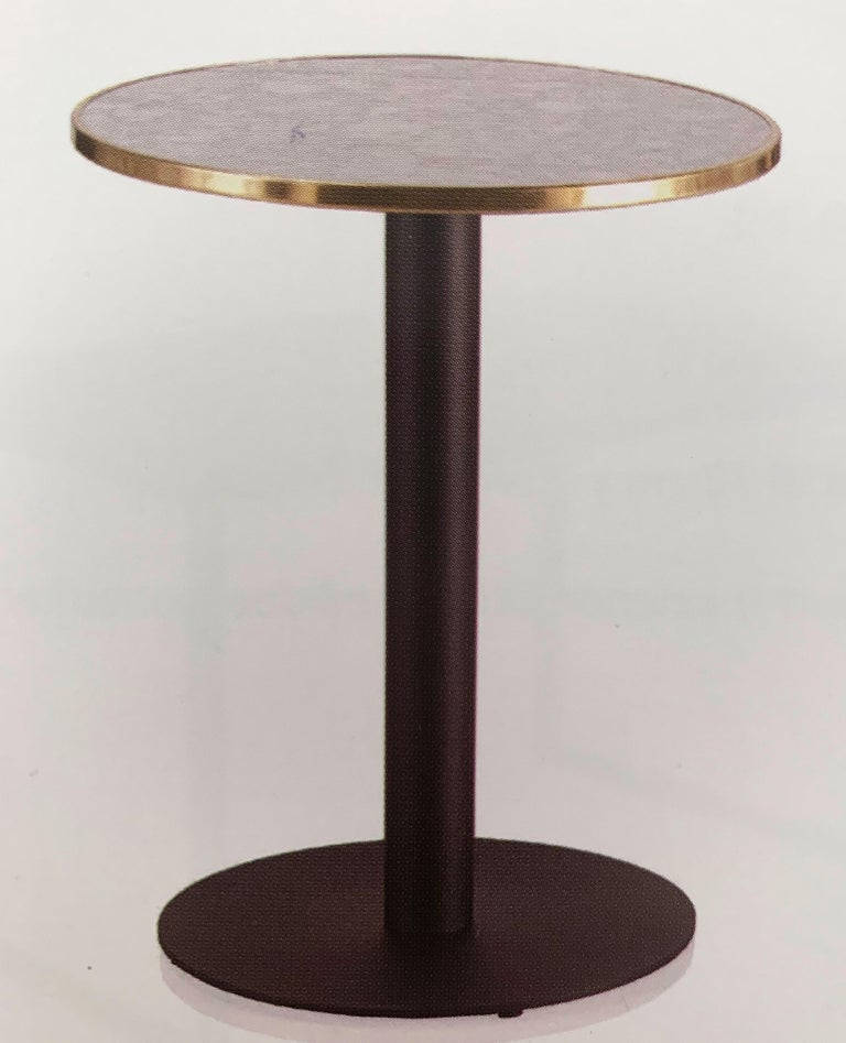 Bistro High Table in Wrought Iron with Marble and Brass Top, Indoor and