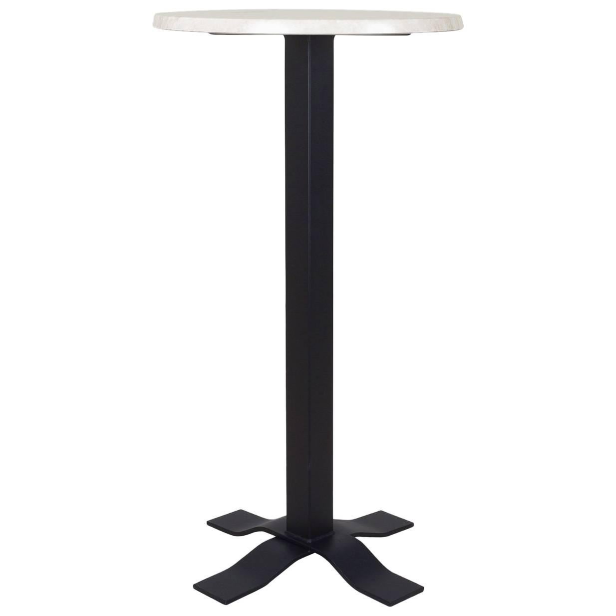 Modern Bistro High Table in Wrought Iron with Marble and Brass Top, Indoor and Outdoor