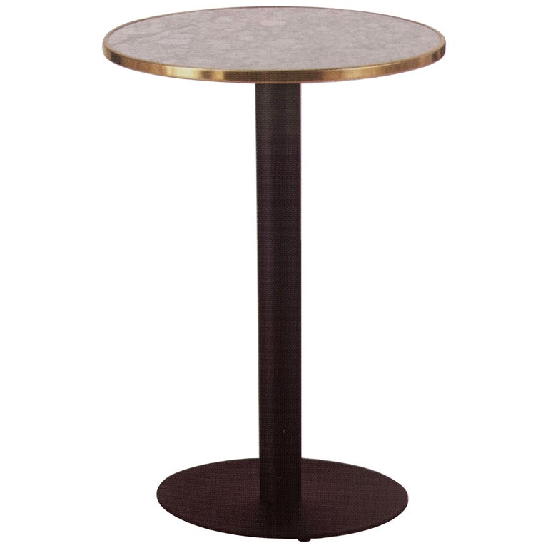 Bistro High Table in Wrought Iron with Marble and Brass Top, Indoor and