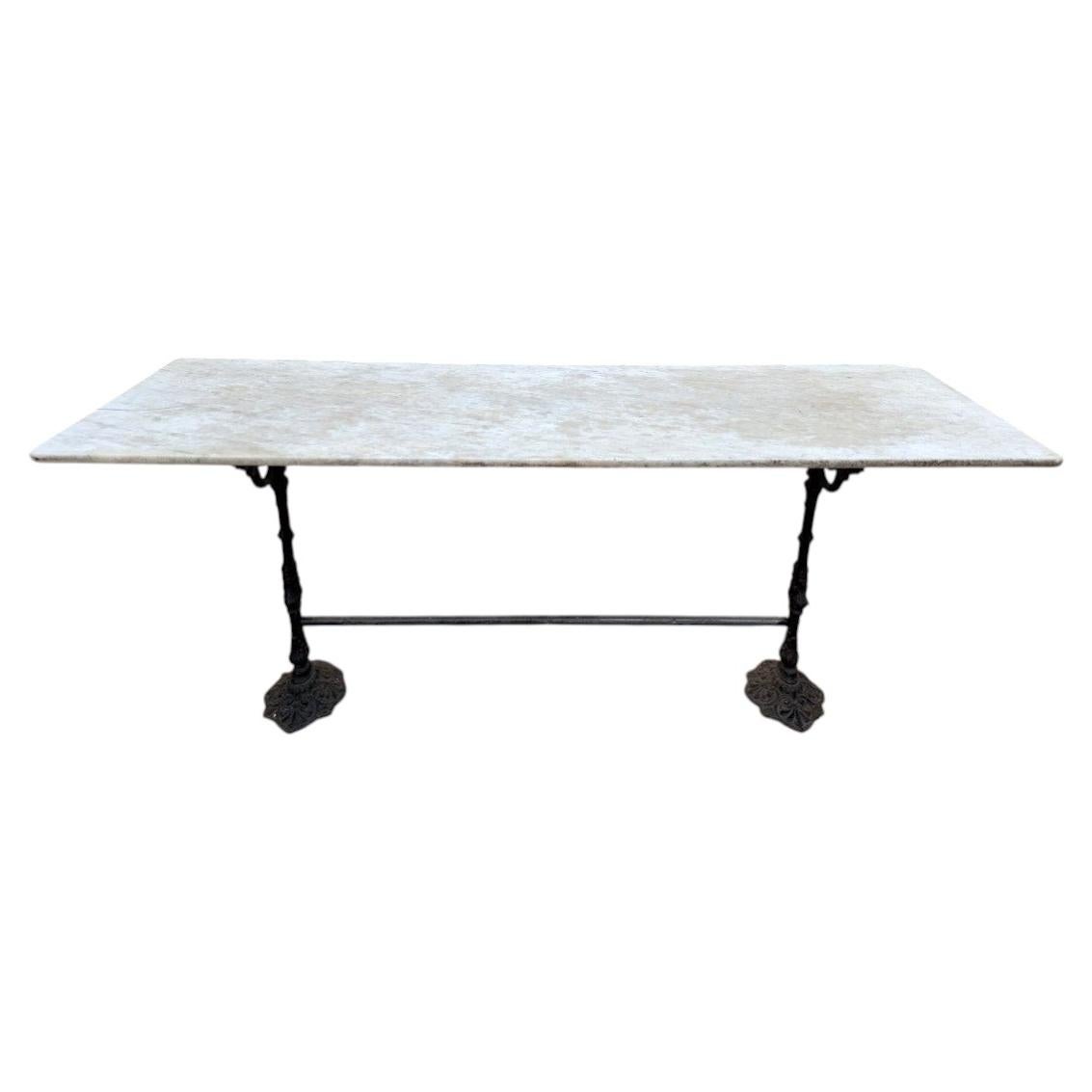 Bistro Table in Cast Iron and White Carrara Marble, 20th Century
