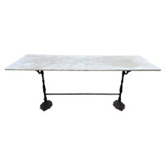Bistro Table in Cast Iron and White Carrara Marble, 20th Century