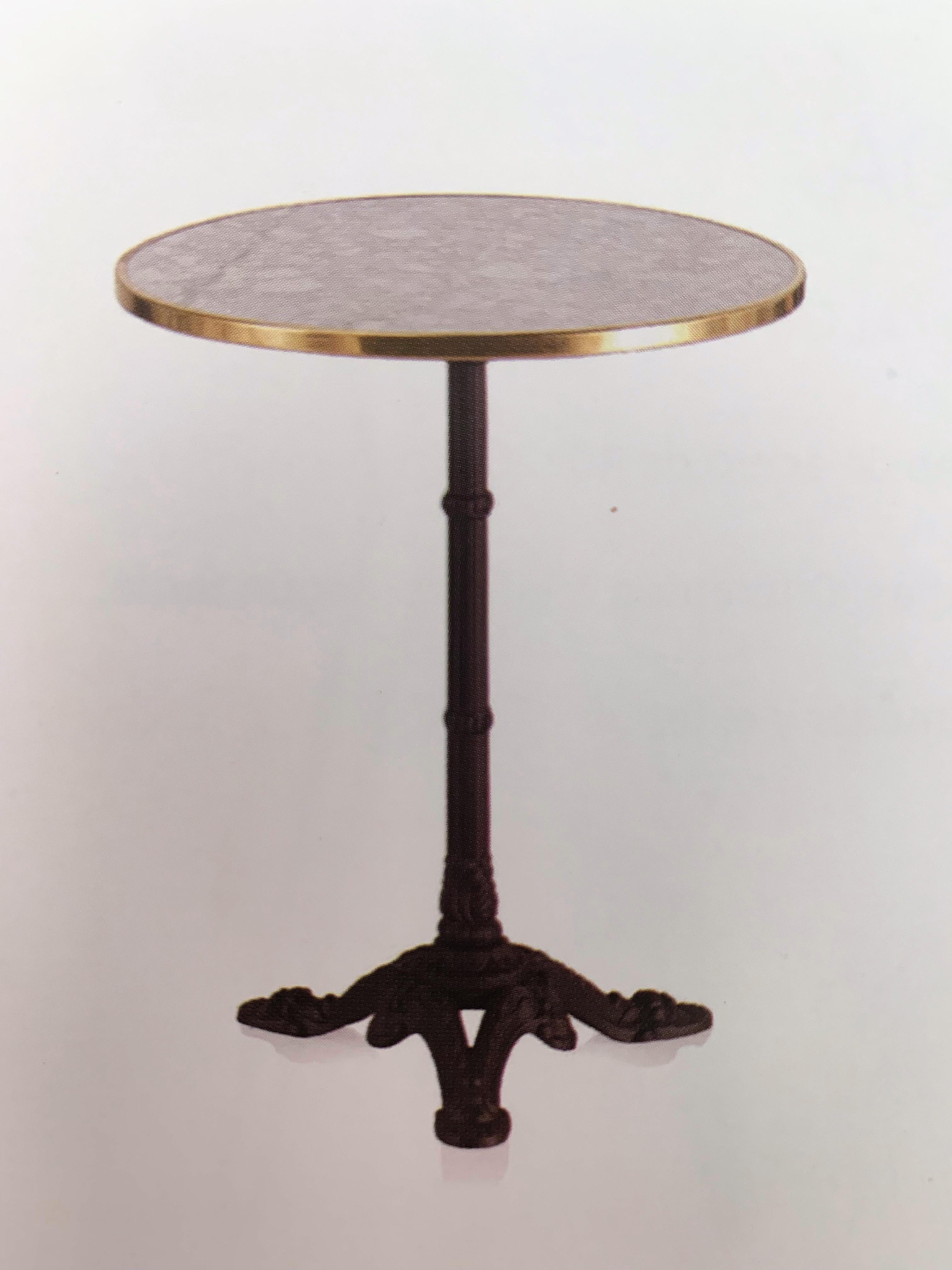 Spanish Bistro Table in Wrought Iron with Marble and Brass Top Indoor and Outdoor For Sale