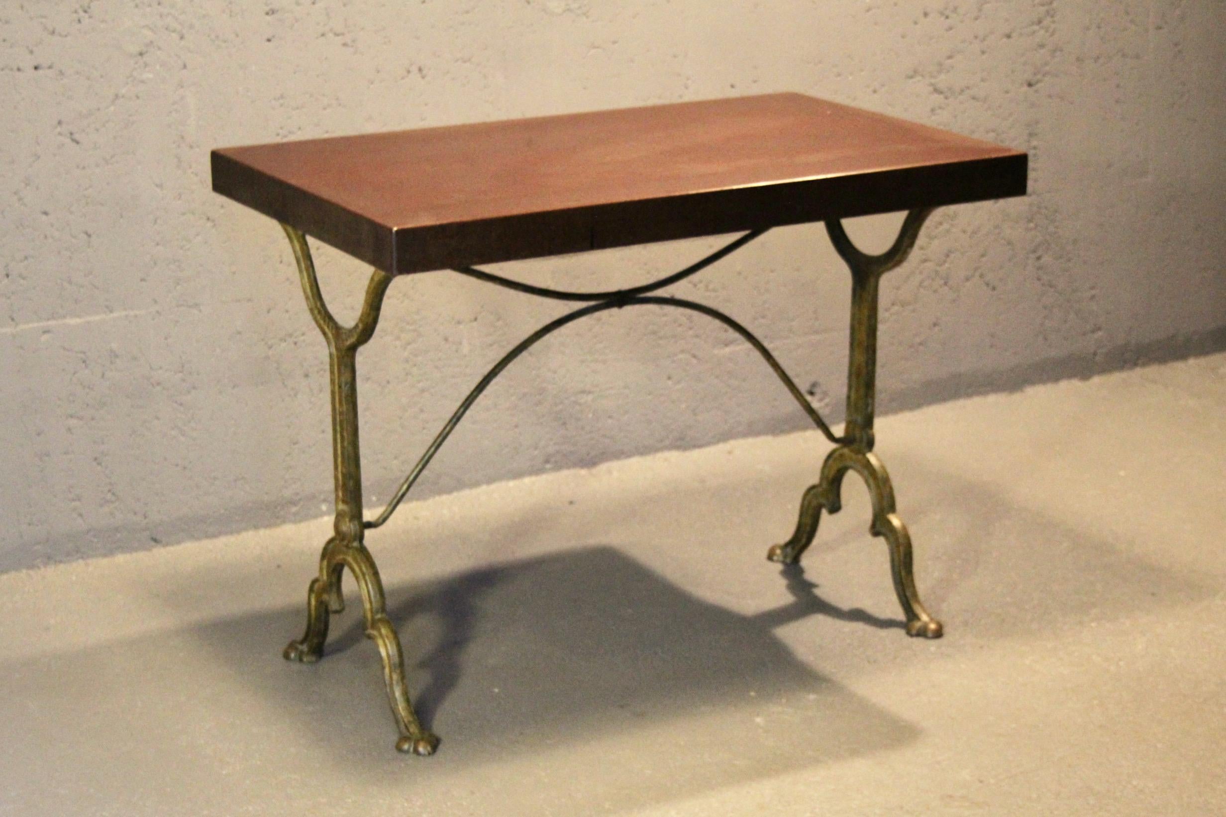 bistro table with a signed design, Bakelite top, and cast iron base For Sale 6