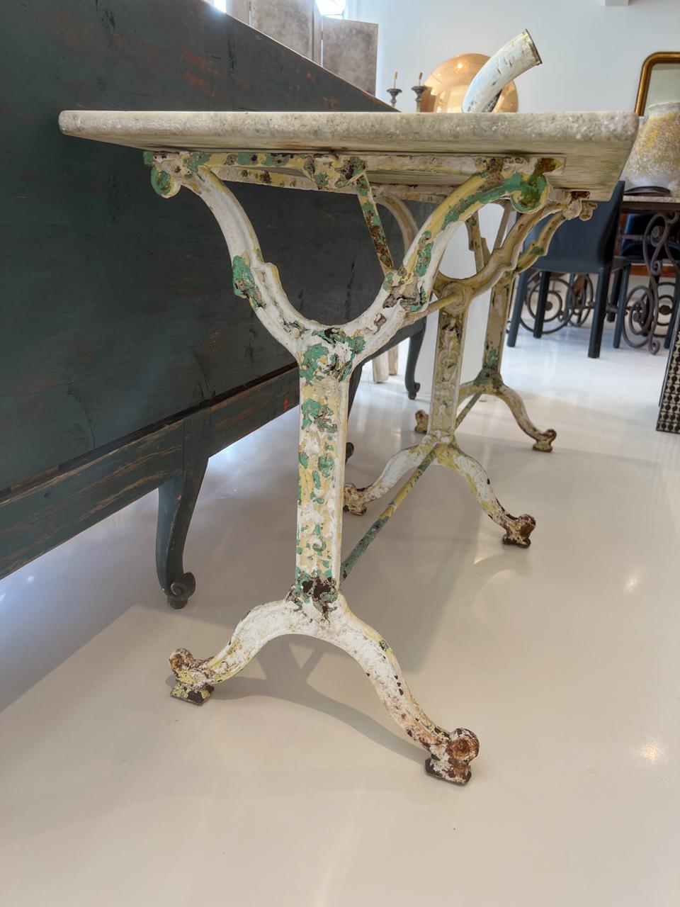 Bistro Table with White Marble Top, 19th Century, French White Iron 4