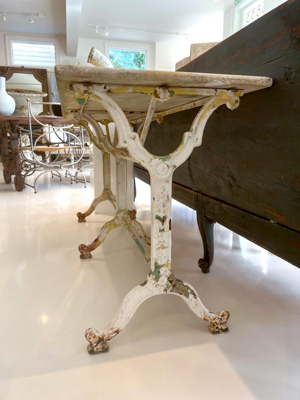 Bistro Table with White Marble Top, 19th Century, French White Iron 5