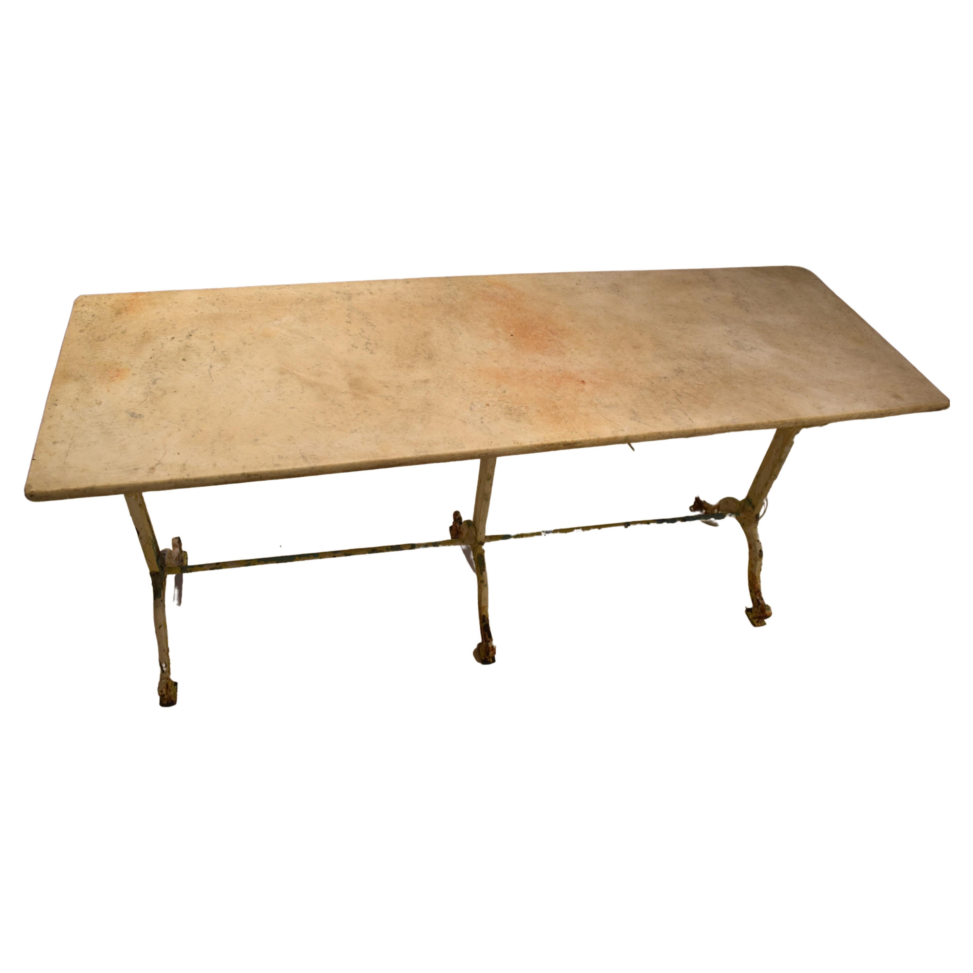 Bistro Table with White Marble Top, 19th Century, French White Iron