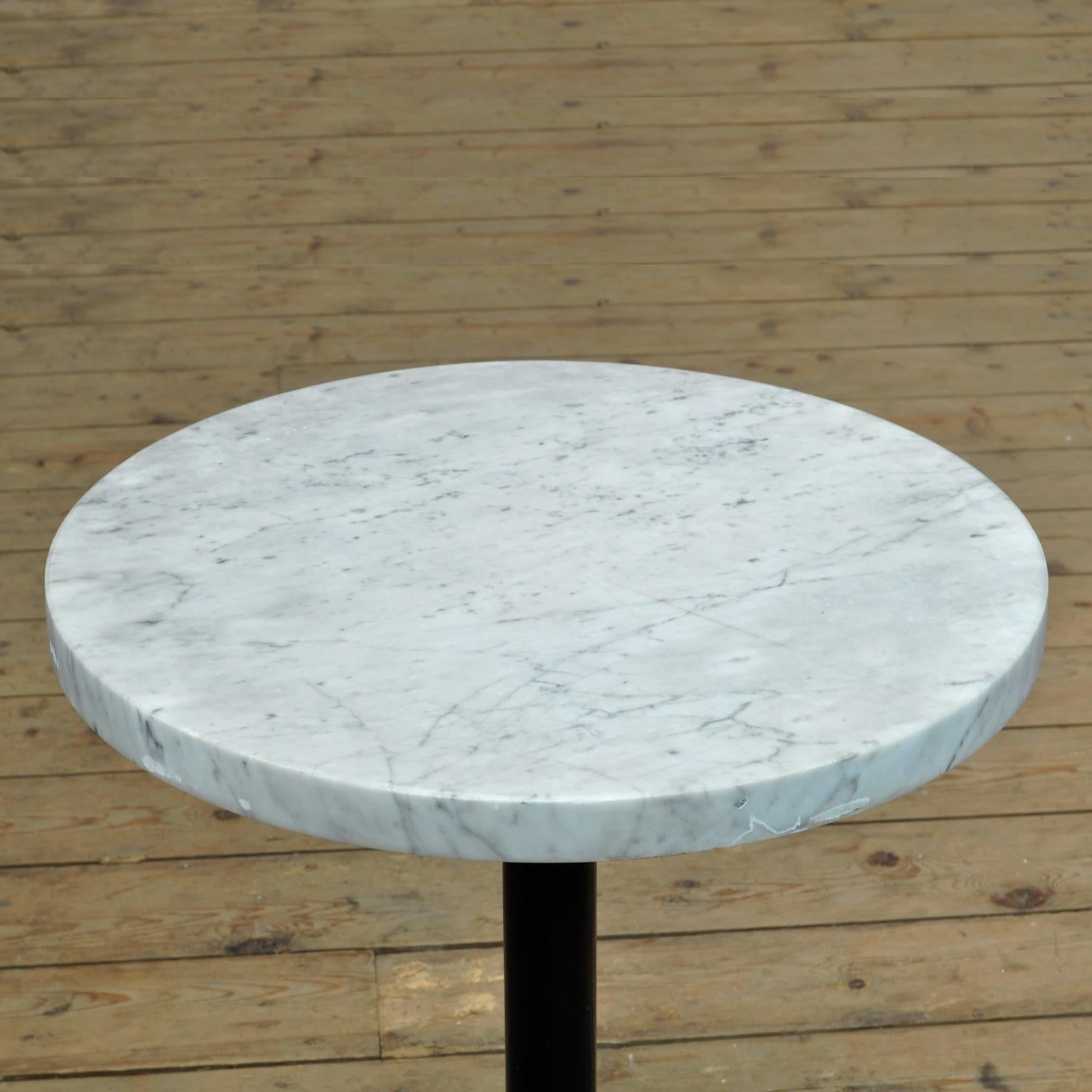 Art Deco Bistro Table with White Marble Top and Heavy Iron Base, France, 1950s