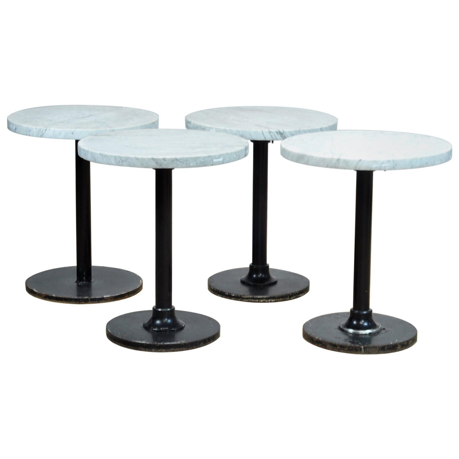 Bistro Table with White Marble Top and Heavy Iron Base, France, 1950s