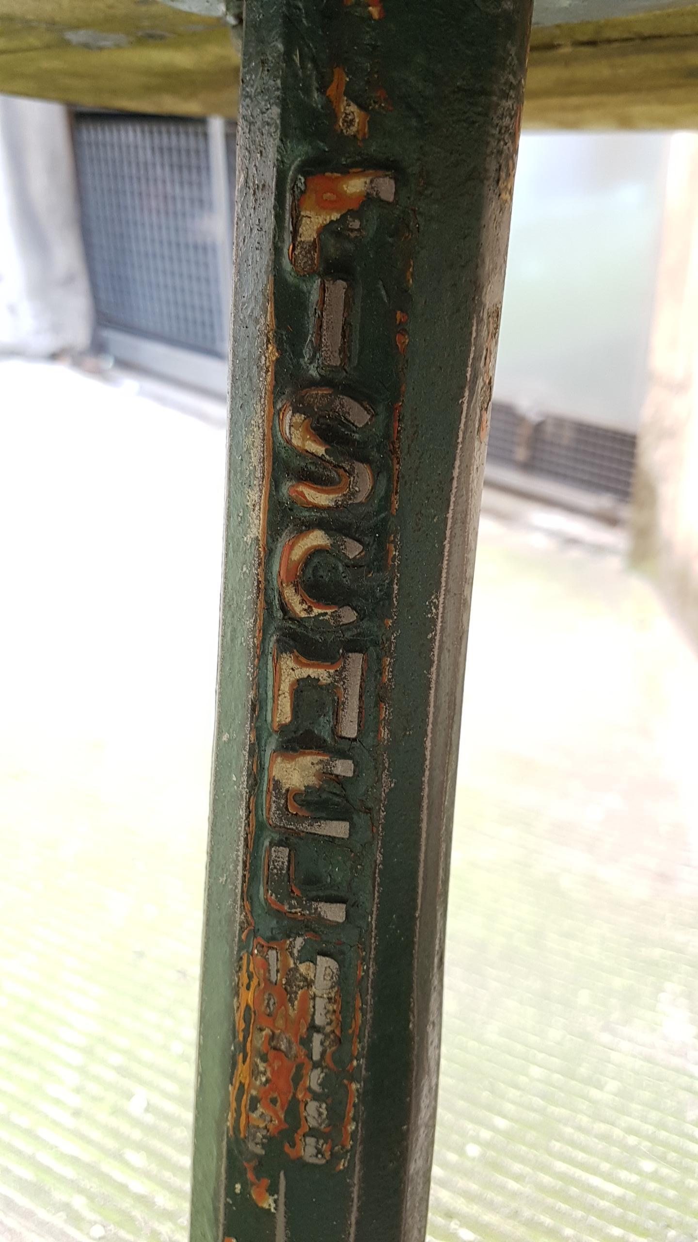 Midcentury Red Bistrot Table with Green Cast Iron Foot Customized Fisher Beer In Good Condition In Milan, Italy