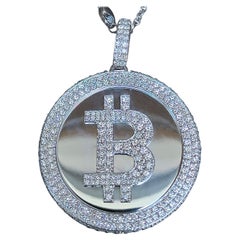 Bit Coin Crypto Currency Diamond and White Gold Solid Pendant, 6.5 Carat TW