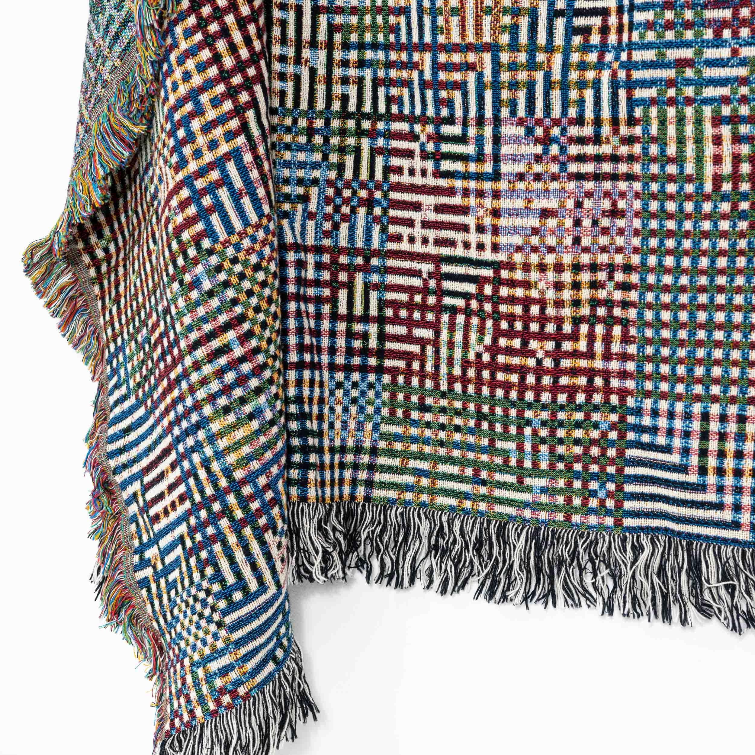 American Bit Map Throw Blanket 03, 100% Cotton Woven Contemporary Pixel Art, 50