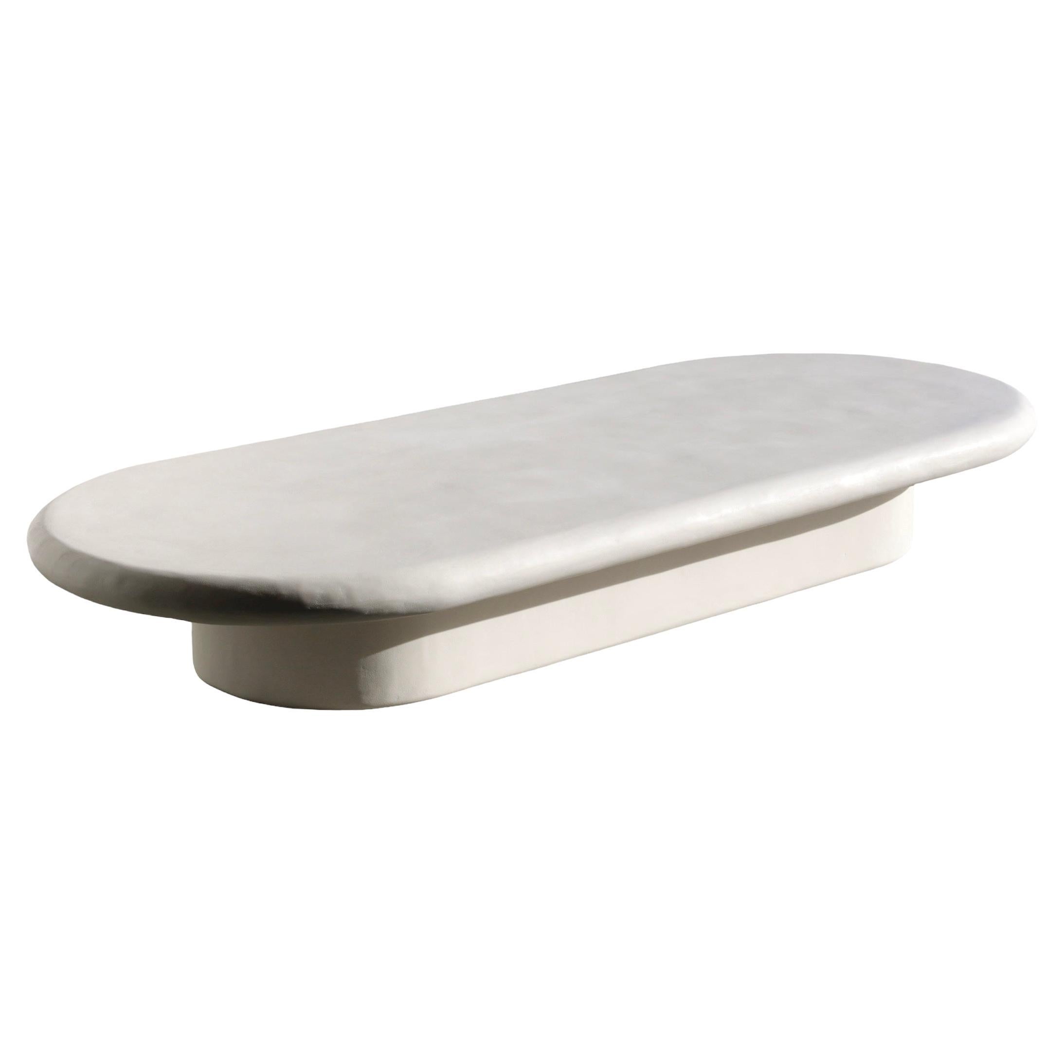 bita 96" organic oval plaster coffee table in bone by öken house studios For Sale