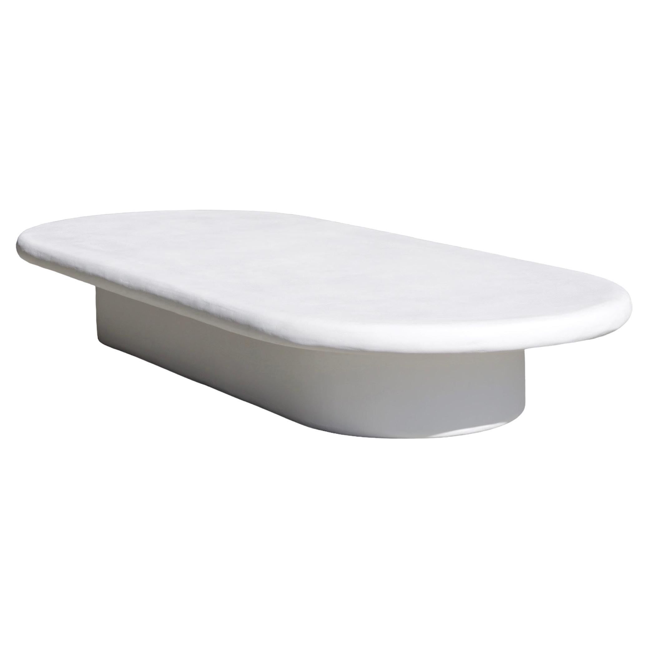 bita 96" organic oval plaster coffee table in salt by öken house studios For Sale